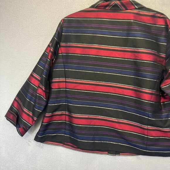 TALBOTS Silk Holiday Blouse Size 16WP 16P Petite Striped Sparkly Button Up Top - Picture 14 of 14